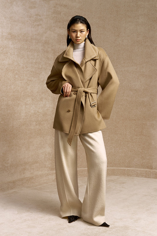 Du Yi Lou Layered Wool Coat in Frosted Apricot Camel - view 1