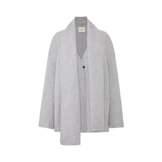 Dongriyun Draped Scarf Wool Coat in Mist Grey - flat lay