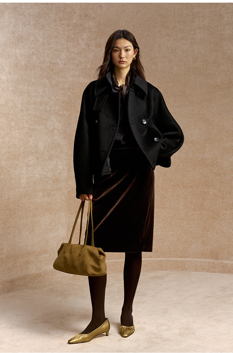 Du Ruo Sheng Cropped Wool Jacket - Ink Black