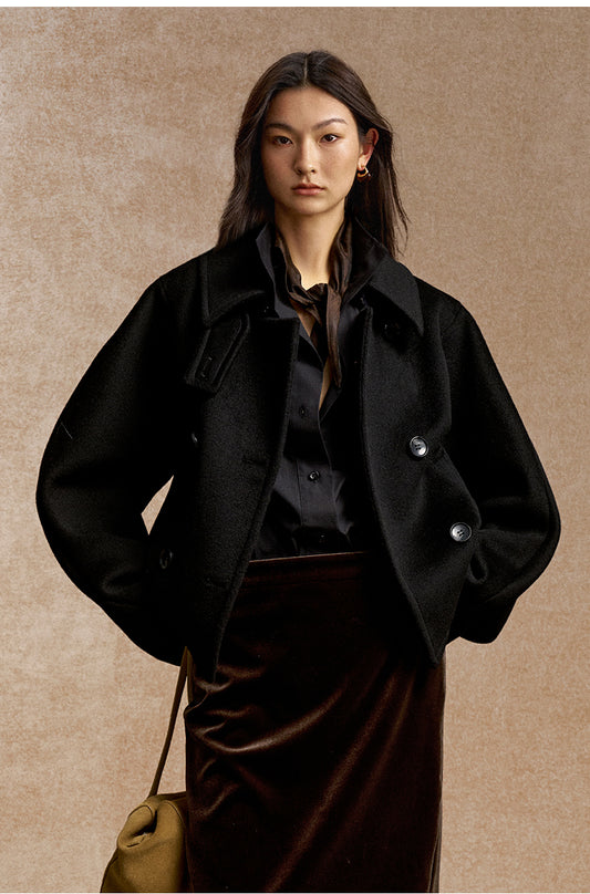 Du Ruo Sheng Cropped Wool Jacket - Ink Black