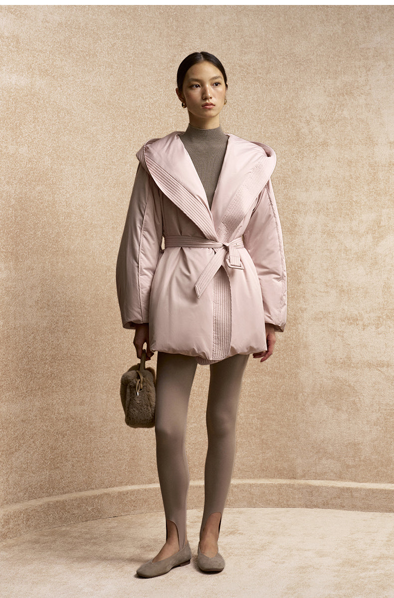 Zhenshanhai Belted Goose Down Jacket in Dusk Pink - view 1 - Dusk Pink