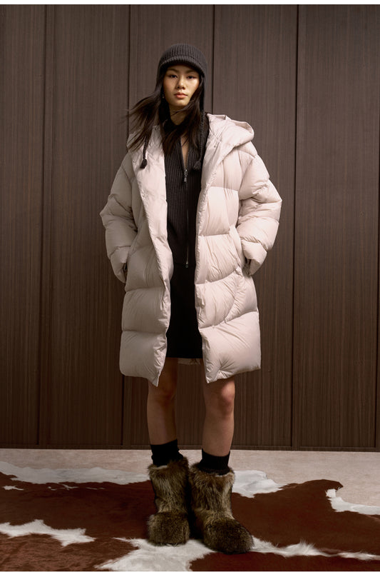 Hai Tang Man Hooded Down Coat - Peach Blossom Pink