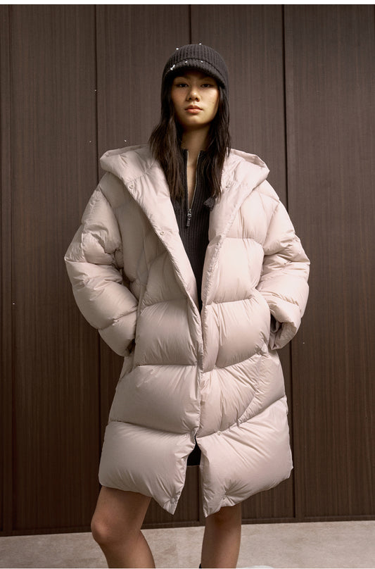 Hai Tang Man Hooded Down Coat - Peach Blossom Pink