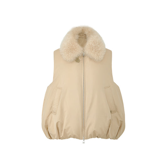Luo Yun Yan Shearling-Collar Down Vest - Milky Camel flat view